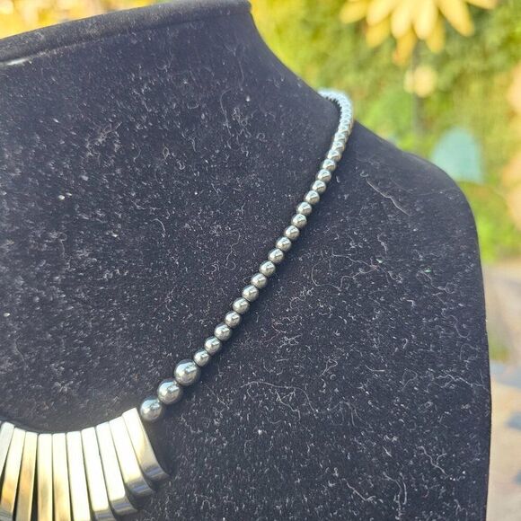 Vintage 1980s Hematite Statement Necklace - Picture 2 of 3